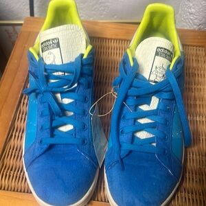 adidas Stan Smith Blue Suede Sneakers with Neon Lining